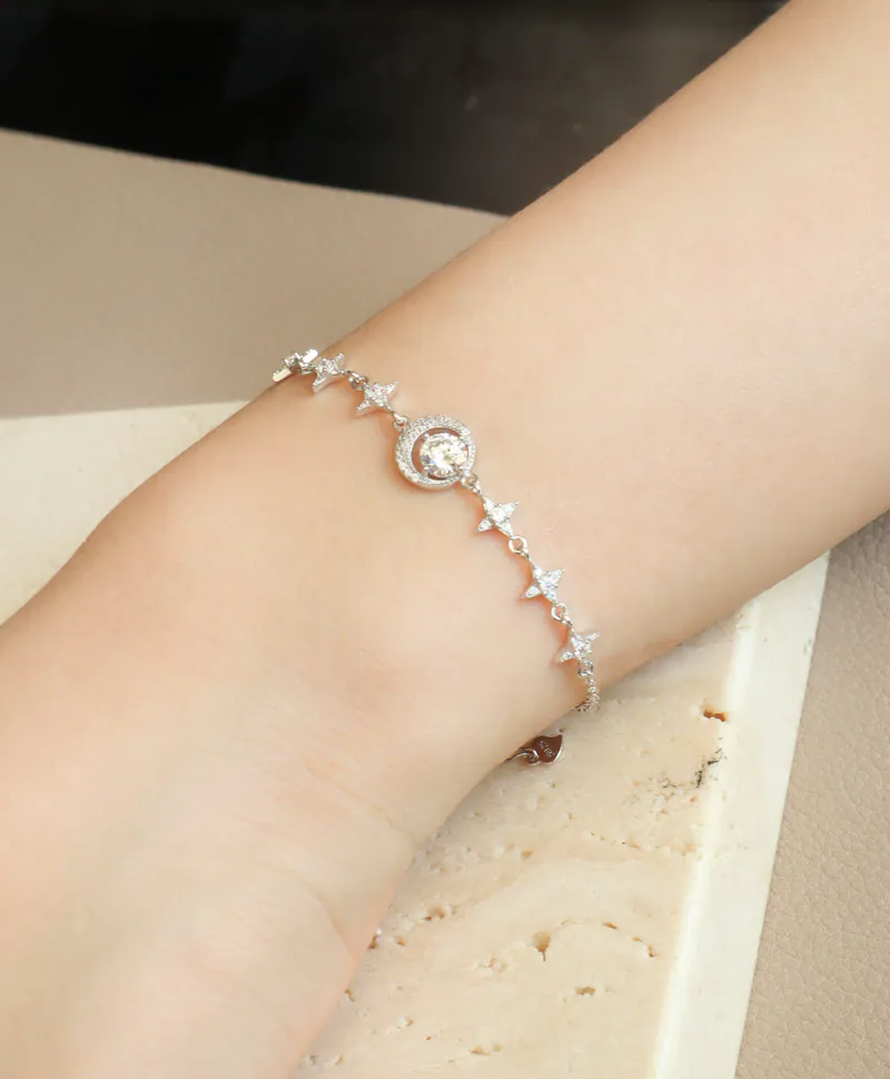 Silver Plated/星月光芒莫桑鑽手鍊