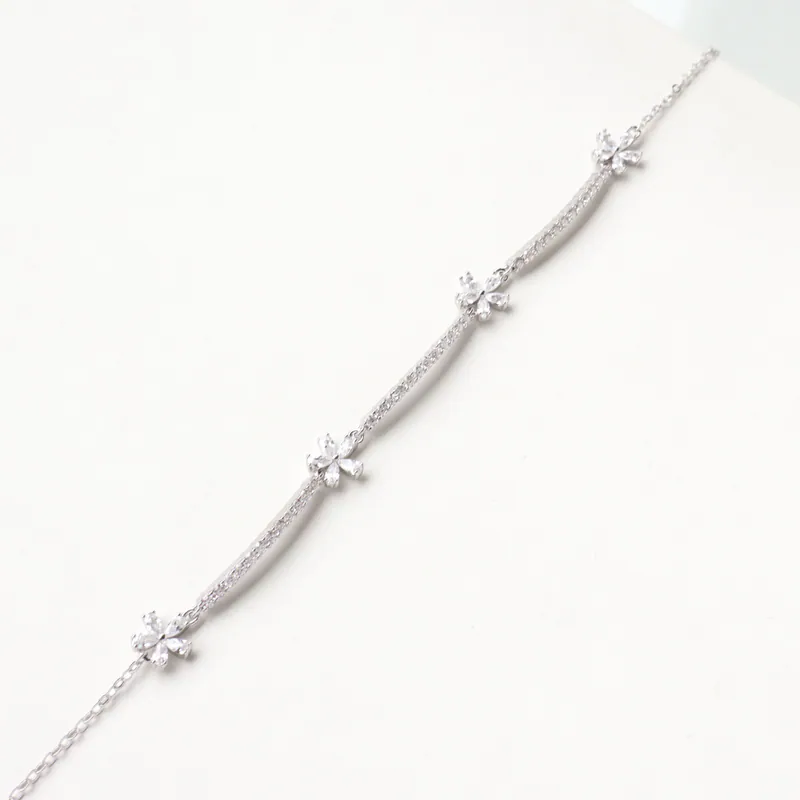 Silver Plated/小花排鑽莫桑鑽手鍊 3