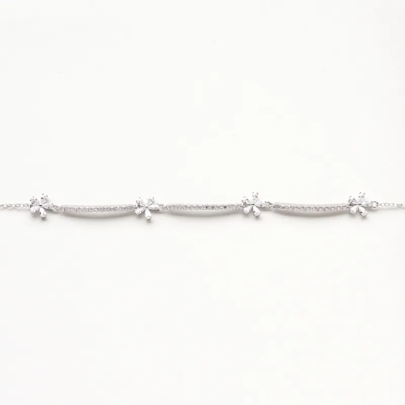 Silver Plated/小花排鑽莫桑鑽手鍊 6