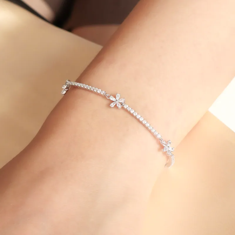 Silver Plated/小花排鑽莫桑鑽手鍊 7