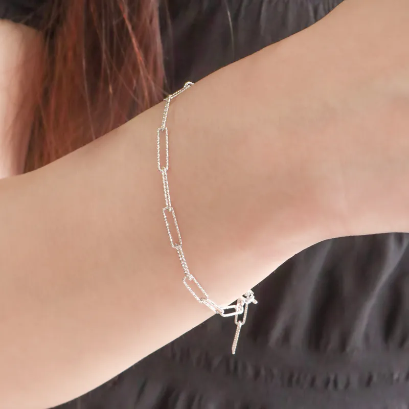 Silver Plated/閃銀系列 - 光刻方環手鍊 3