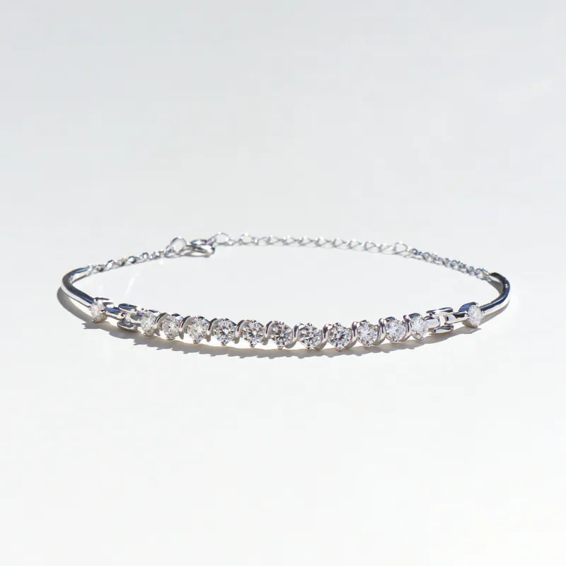 Silver Plated/光澤排列莫桑鑽半鐲手鍊 3