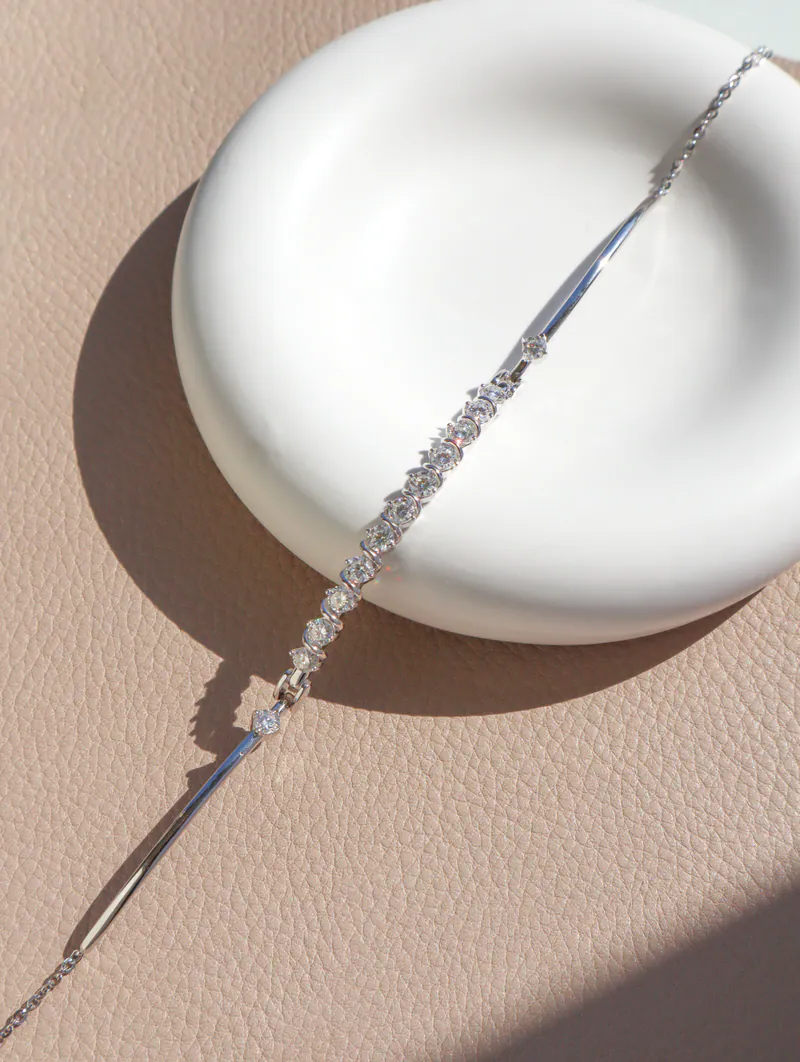 Silver Plated/光澤排列莫桑鑽半鐲手鍊 4