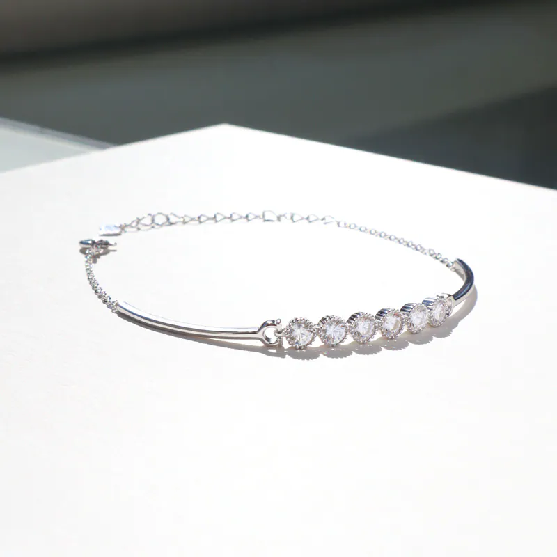 Silver Plated/穀粒邊圓鑽莫桑鑽半鐲手鍊 3