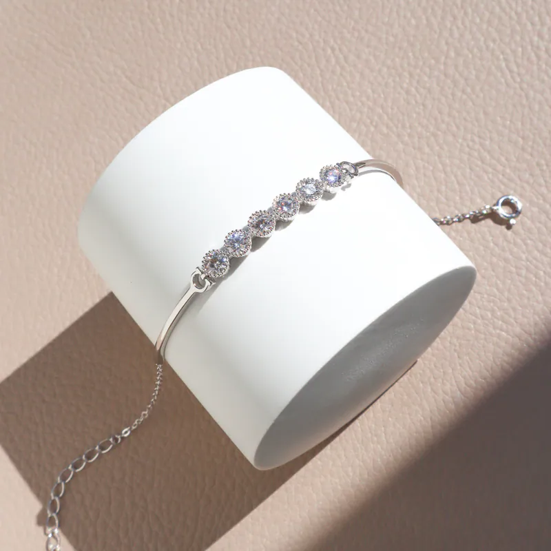 Silver Plated/穀粒邊圓鑽莫桑鑽半鐲手鍊 4