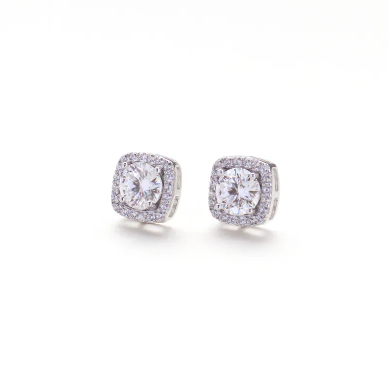 Silver Plated/菱格方塊．莫桑鑽耳環 5