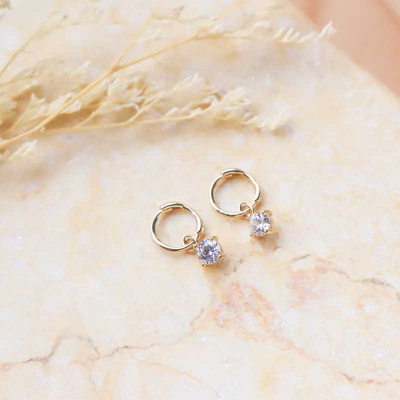 Silver Plated/經典掛鑽圈式耳環