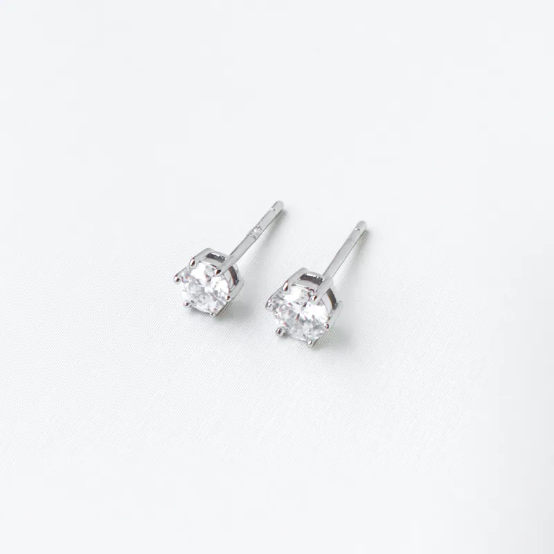 Silver Plated/經典單鑽莫桑鑽耳環 4