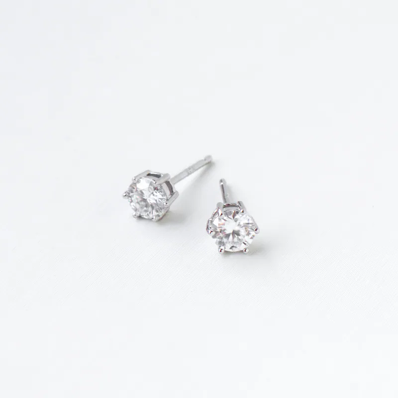 Silver Plated/經典單鑽莫桑鑽耳環 5